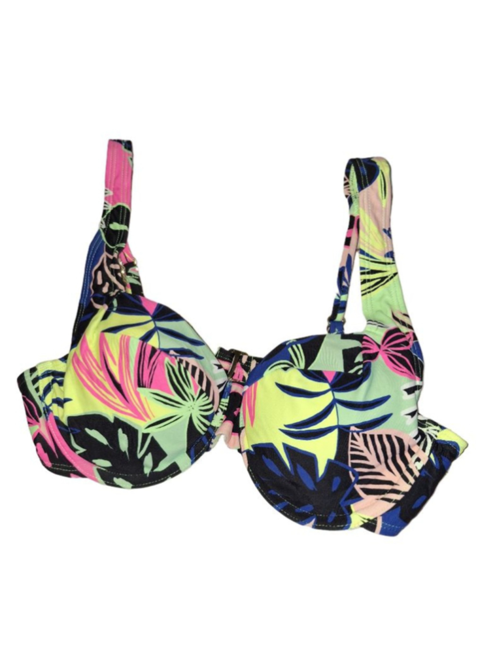 No Boundaries Bikini Top M Neon Green Pink Tropical beachwear resortcore
